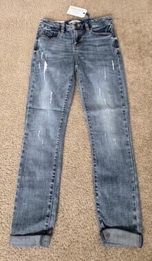 Eunina Greta Mid Rise Skinny Roller Crop Jeans Sz 3 Distressed Casual Grunge NWT
